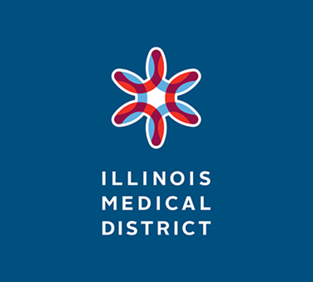 Illinois Medical District Logo on Solid Blue Background