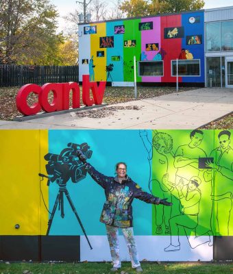 CAN TV mural exterior building.