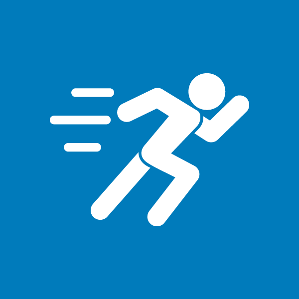 Graphic white outline of human figure running